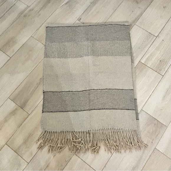 MANIFATTURA LOMBARDA Gray Striped Throw Blanket Knit Wool Blend Italy 54” X 68” - Picture 2 of 4